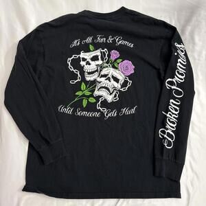 Broken Promises Long Sleeve Black Fun And Games Graphic Shirt Size Adult Large